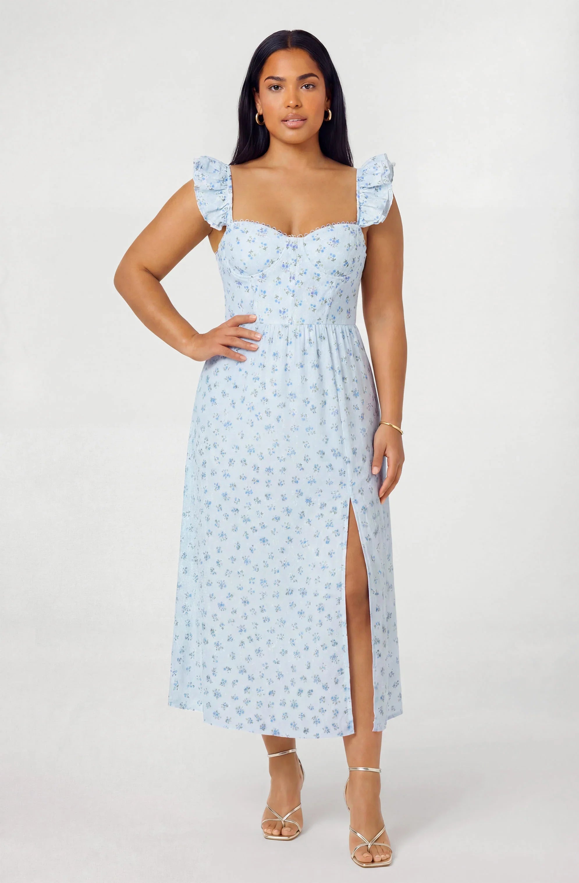 Inixyf Wedelia Ruffle Strap Eyelet Corset Midi Dress