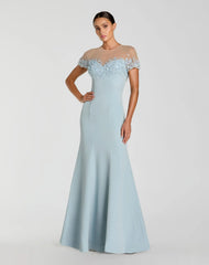 Crepe Mermaid Gown With Beaded Illusion Neck