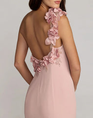 Pink One Shoulder Floral Embellished Mermaid Gown
