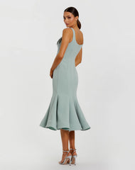 Green Sleeveless Midi Dress With Floral Embellishments