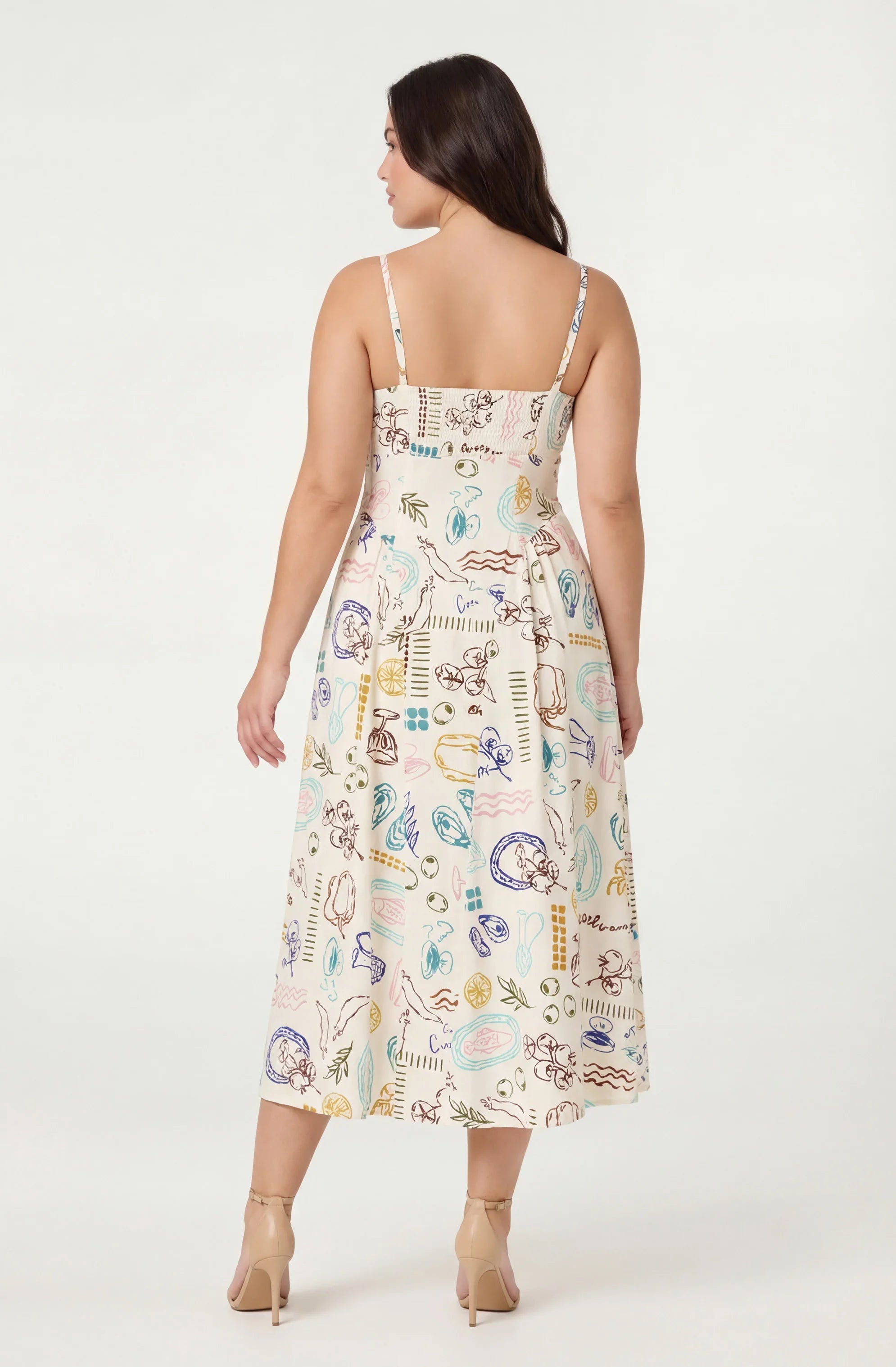 Inixyf Ansley Novelty Print Linen Midi Dress