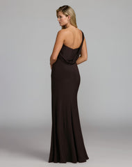 Brown One Shoulder Embellished Jersey Gown