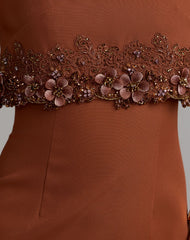 Nutmeg Floral Embellished Overlay Column Dress