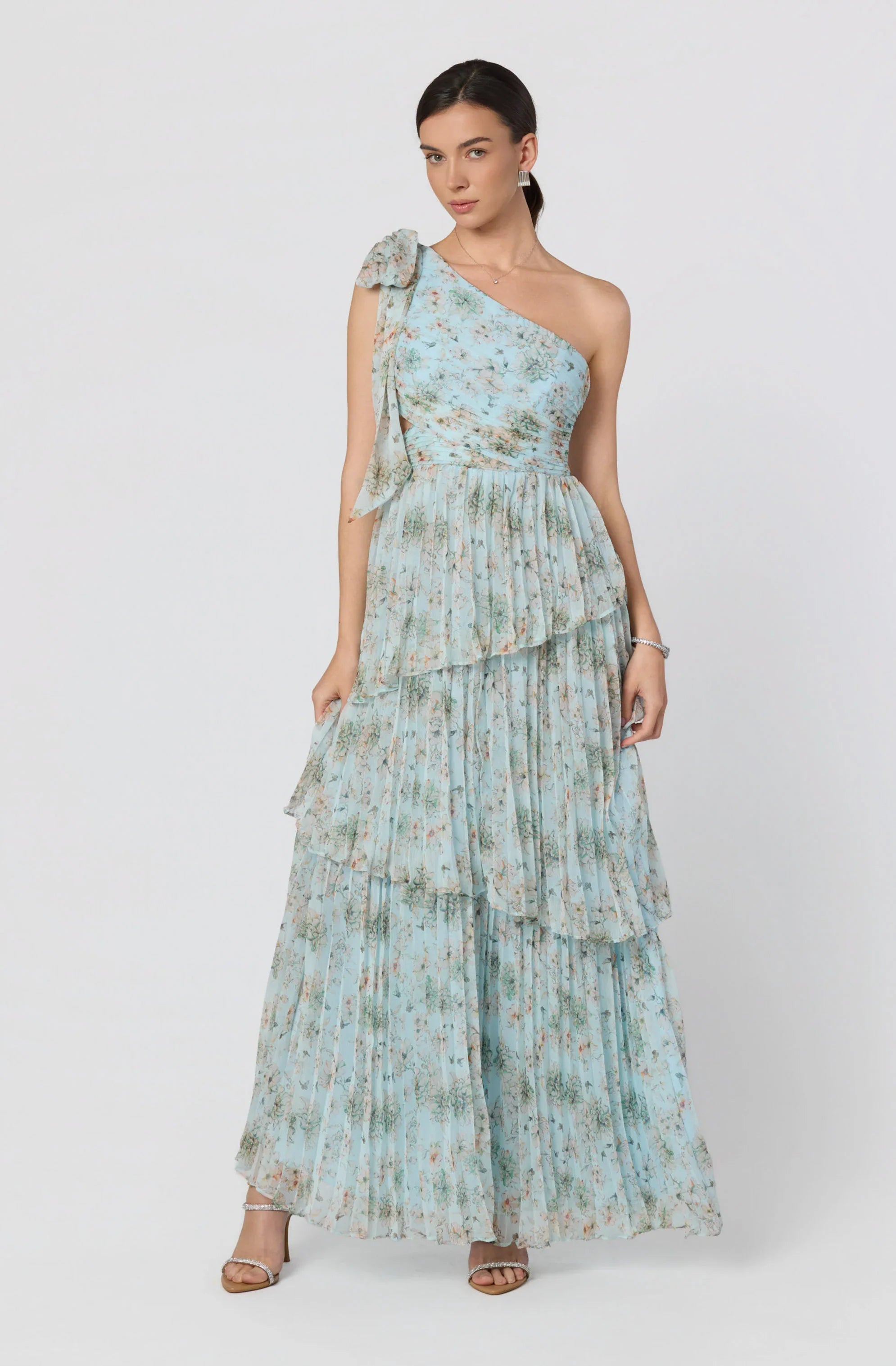 Inixyf Tearra Floral One-Shoulder Tiered Maxi Dress