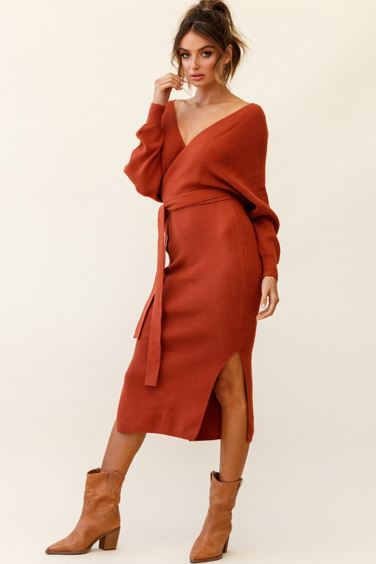 Cameo Batwing Knit Midi Dress Camel Secondary image