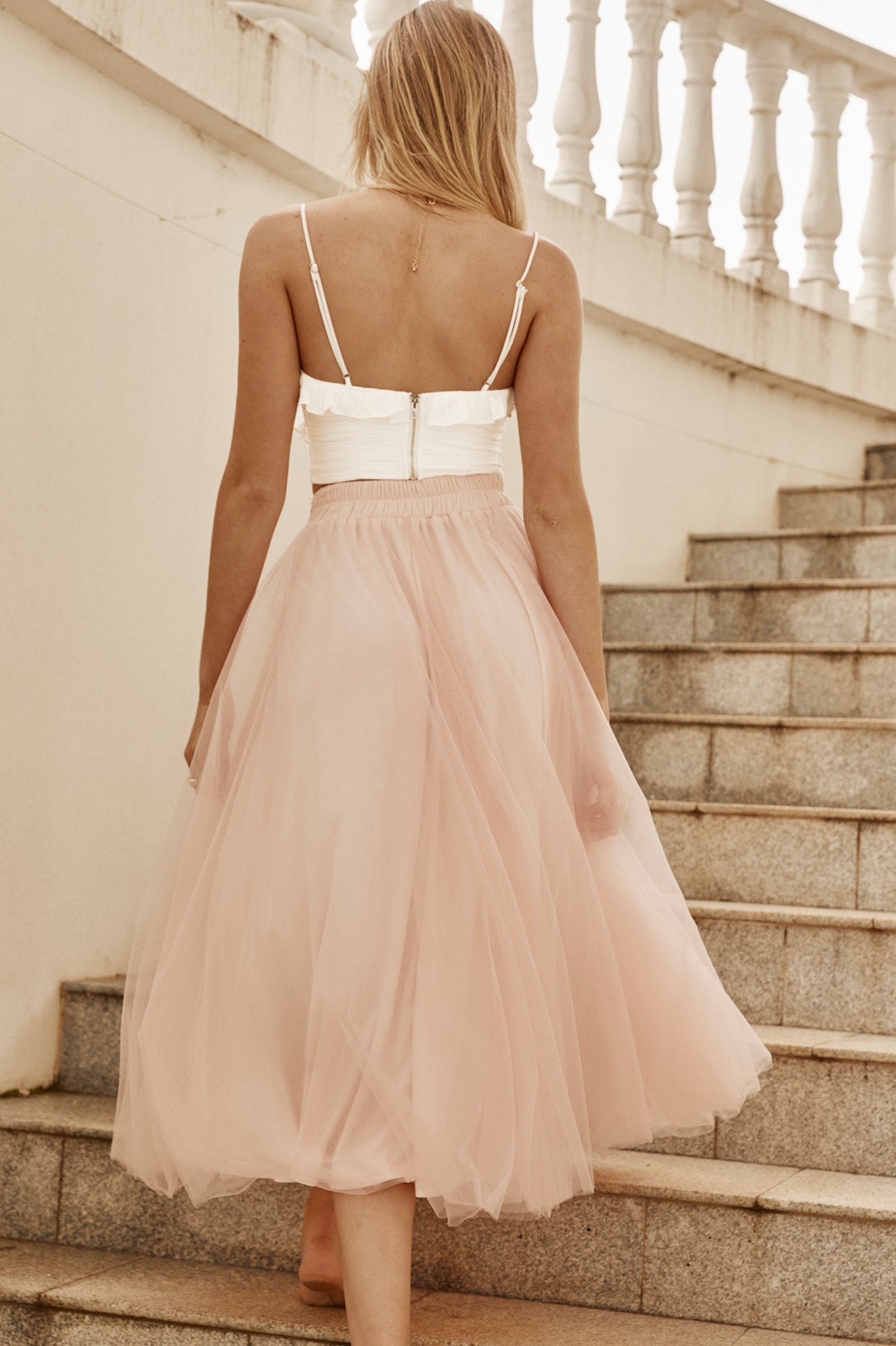 Jasmine Organza Mesh Elasticated Waist Midi Skirt Baby Pink Secondary image
