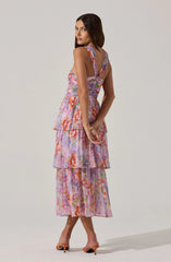 Lbruh Tiered Floral Cutout Midi Dress