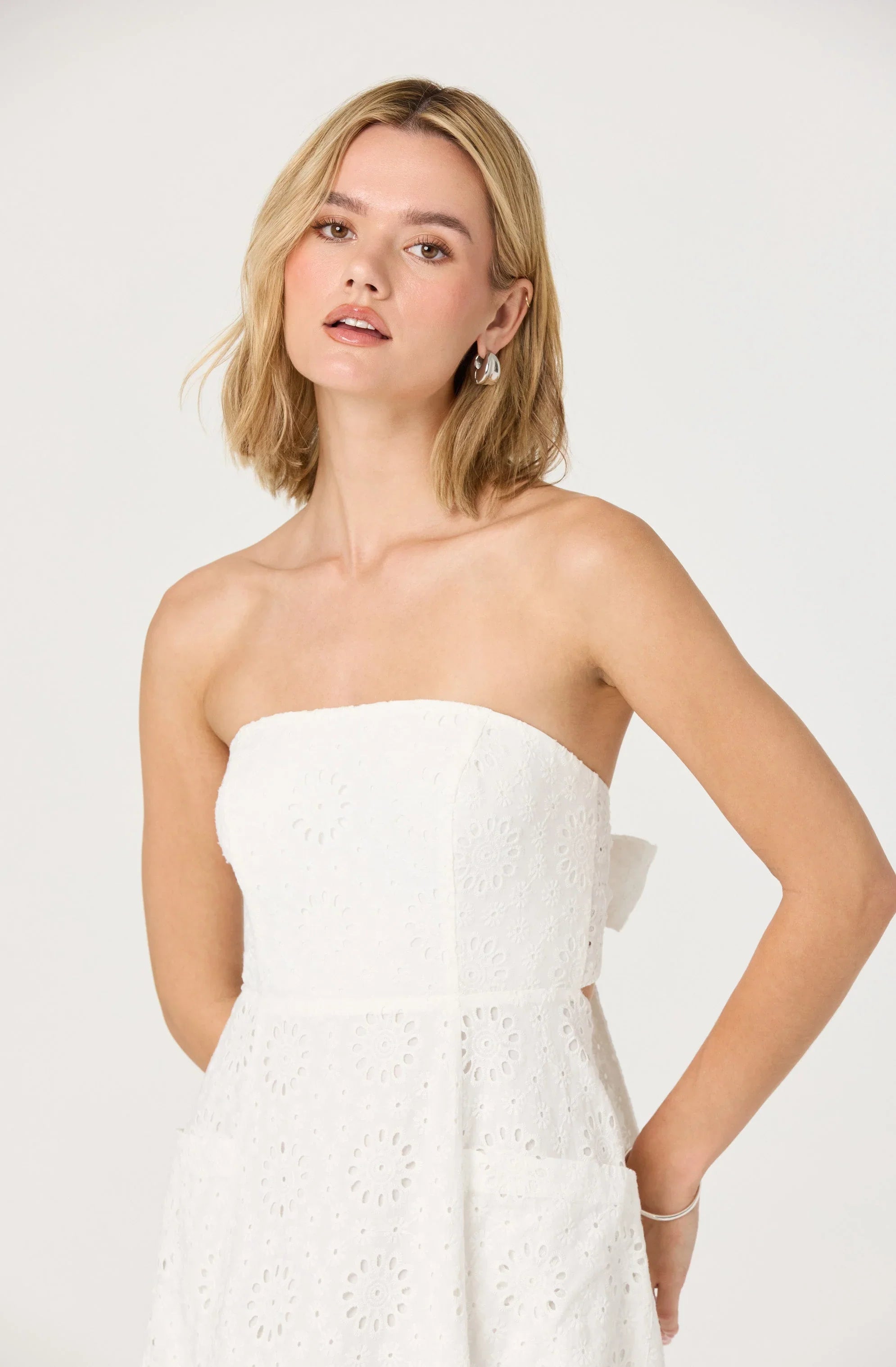 Lbruh Eyelet Strapless Midi Dress