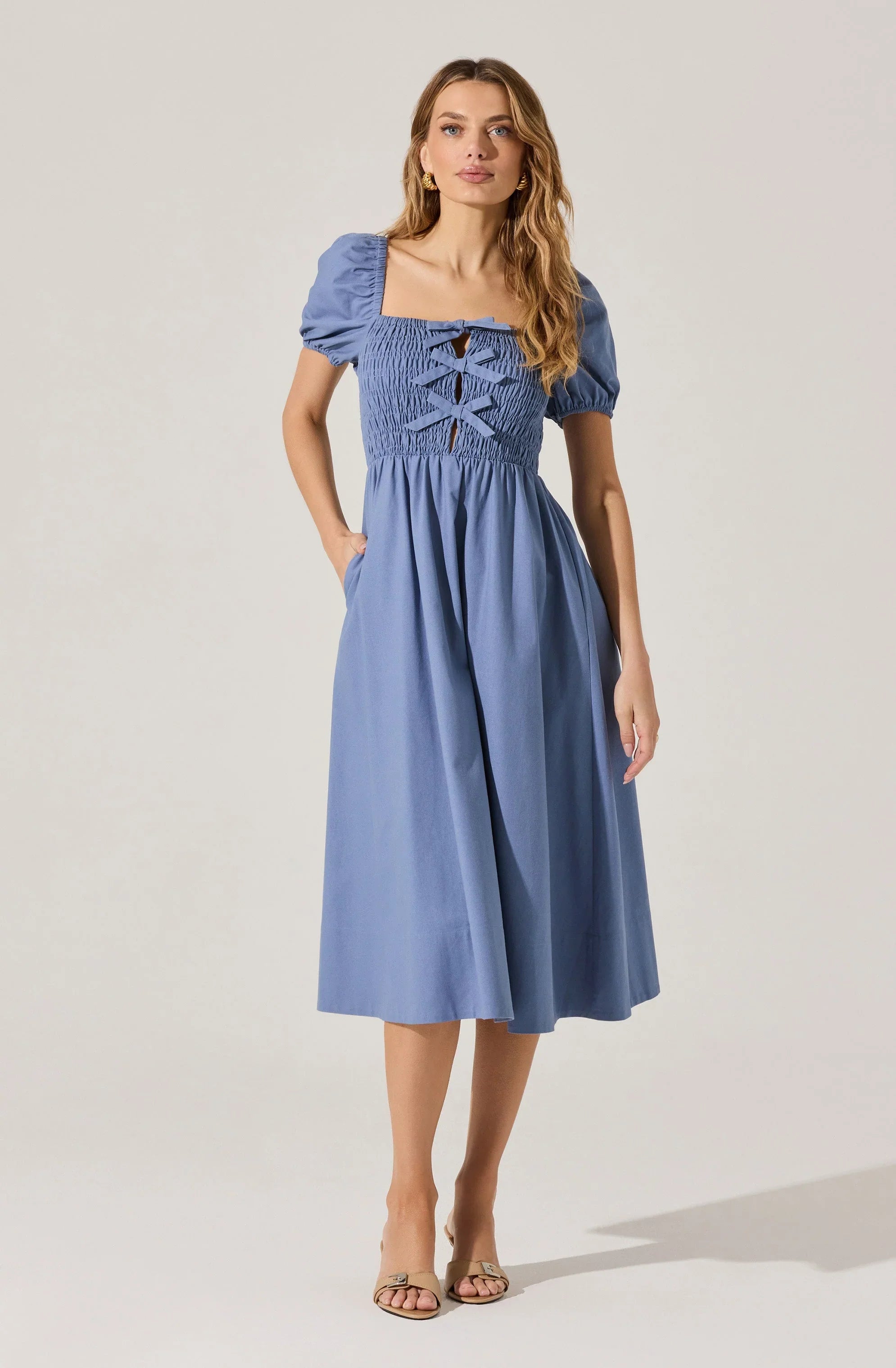 Lbruh Smocked Bow Midi Dress