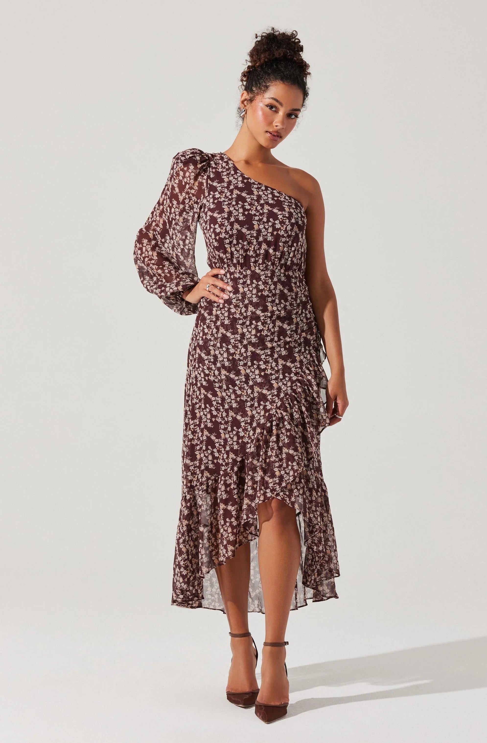 Lbruh Calista Floral One Shoulder Midi Dress