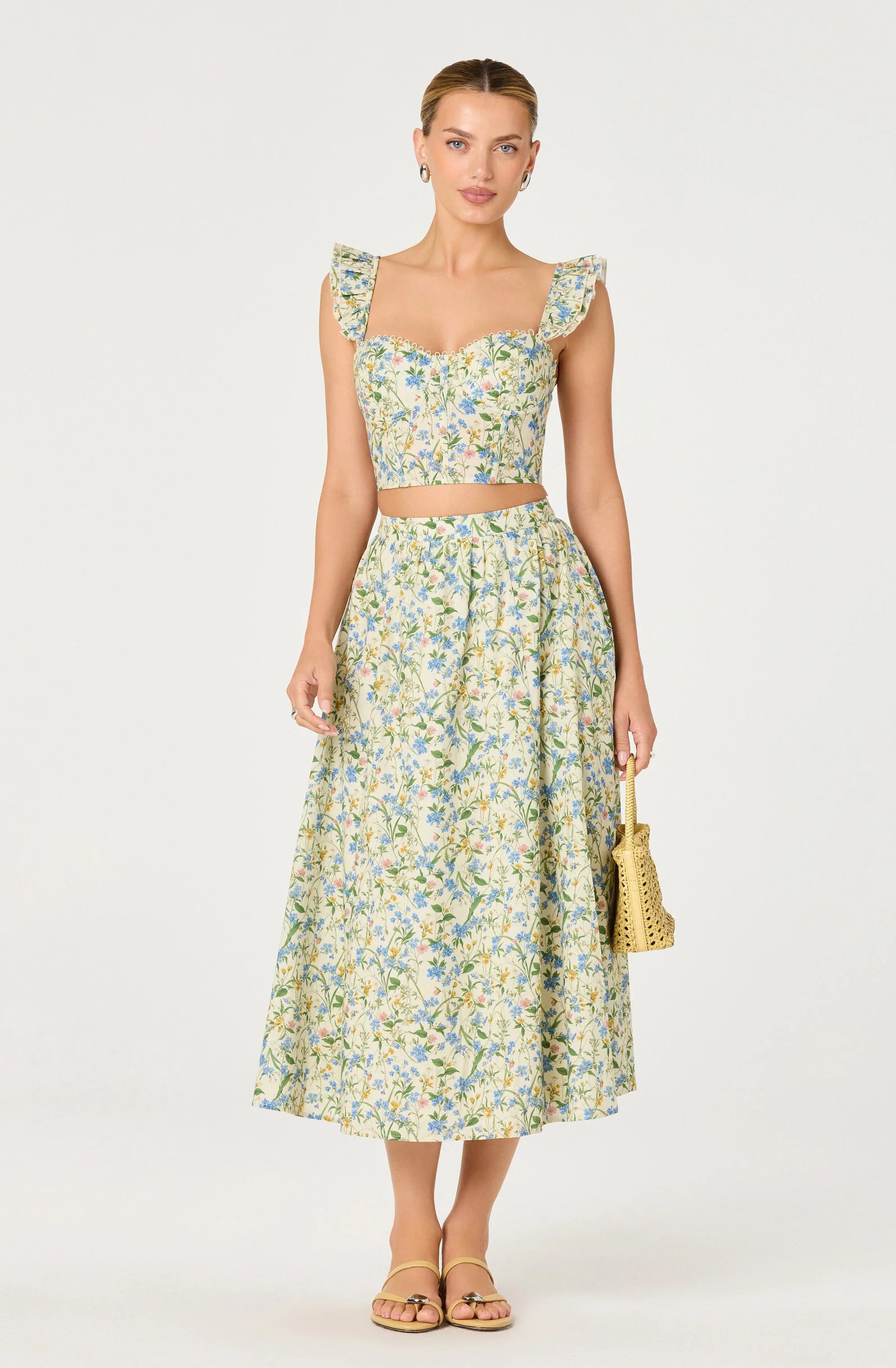 Inixyf Wylda Floral Gathered A-Line Midi Skirt