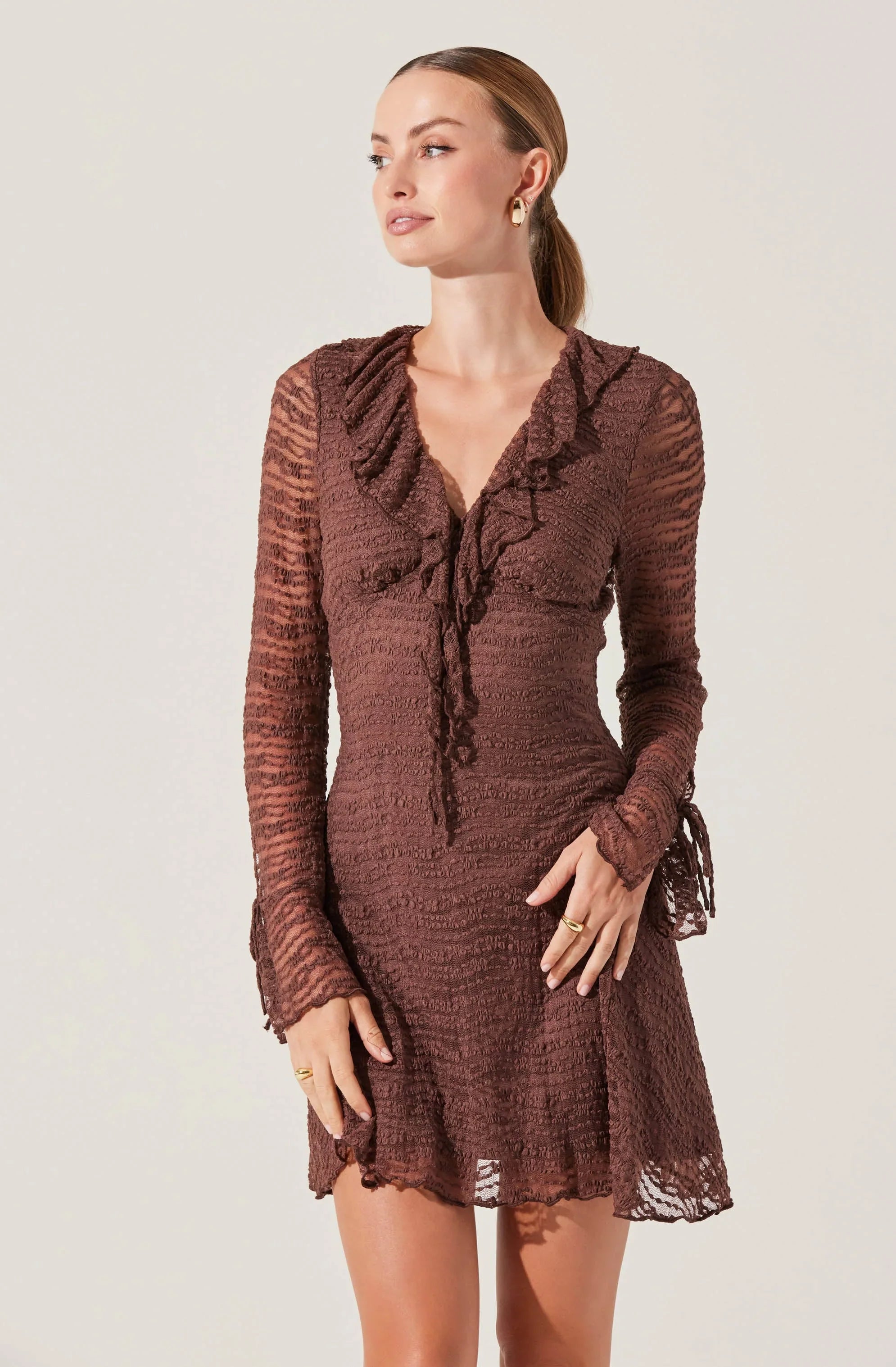 Lbruh Ruffle V-Neck Lace Mini Dress