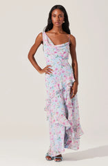 Lbruh Levina Asymmetric Floral Ruffle Maxi Dress