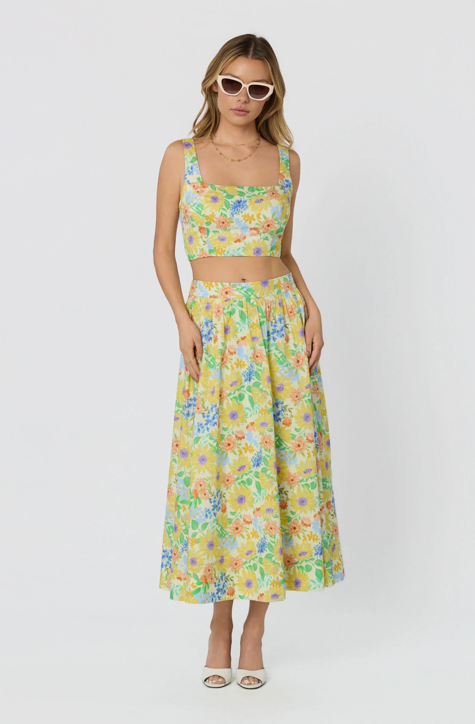 Inixyf Jolie Floral Gathered Midi Skirt
