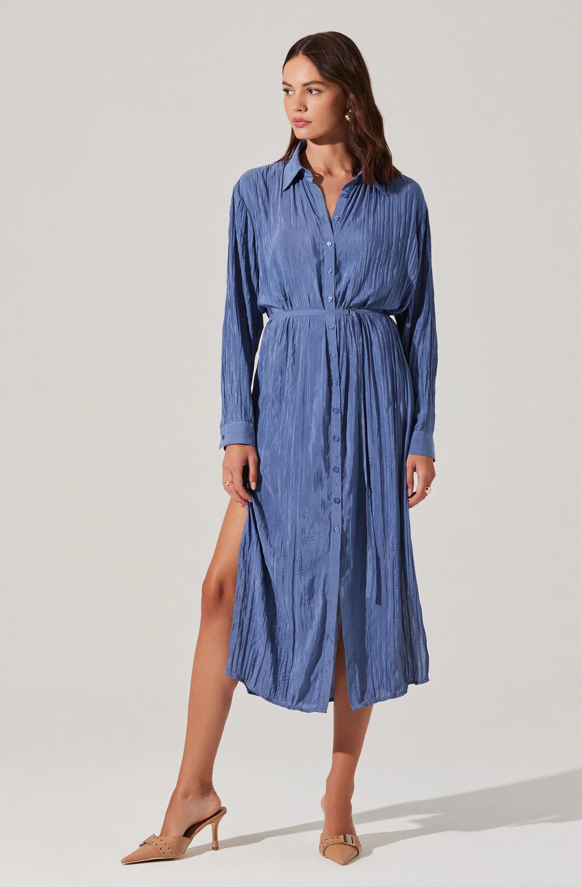 Lbruh Belted Long Sleeve Shirt Dress