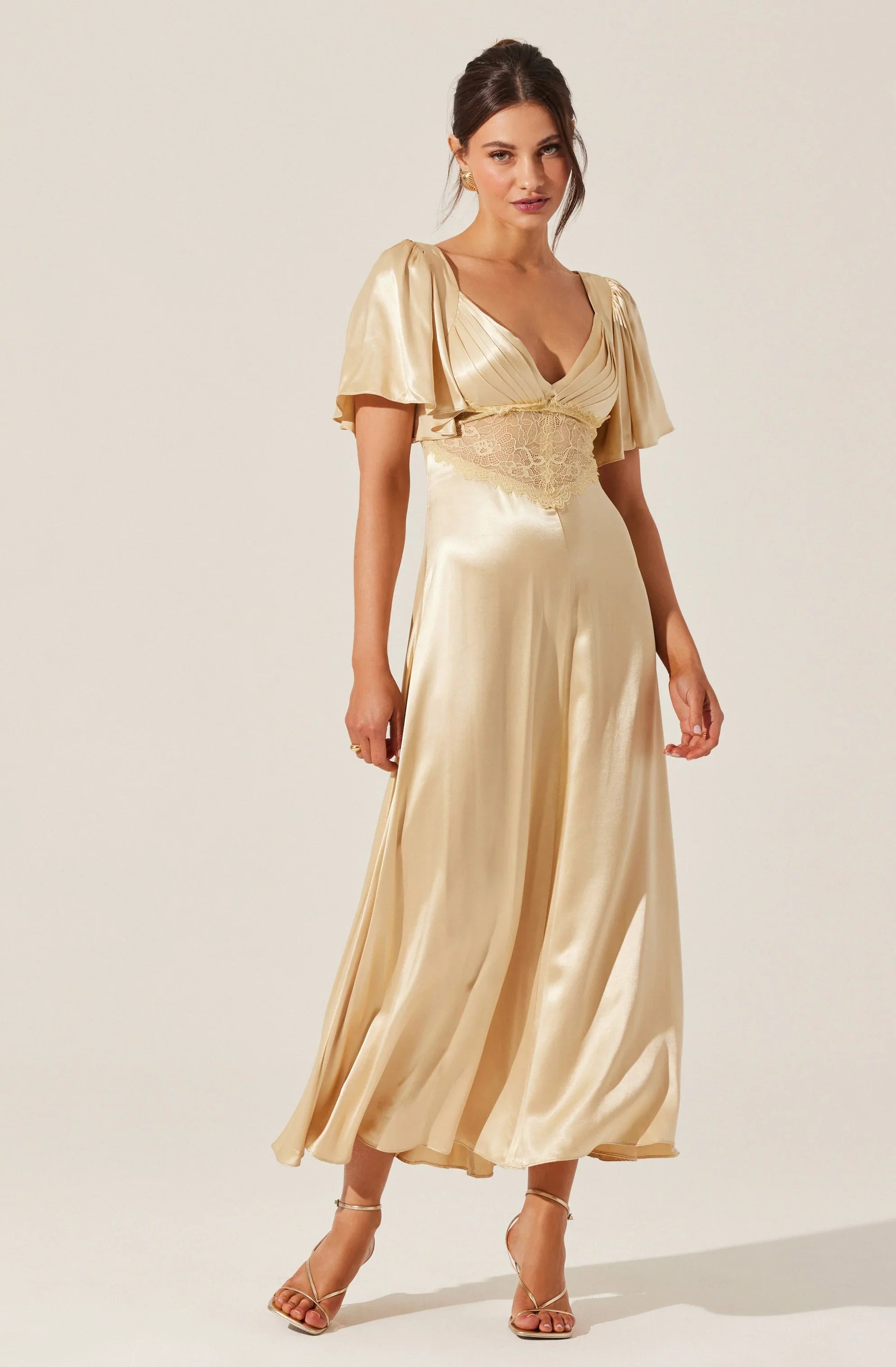 Lbruh Aurelia Satin V-Neck Midi Dress