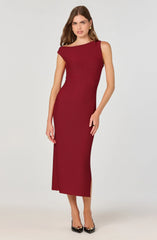 Lbruh Off Shoulder Ribbed Knit Midi Dress
