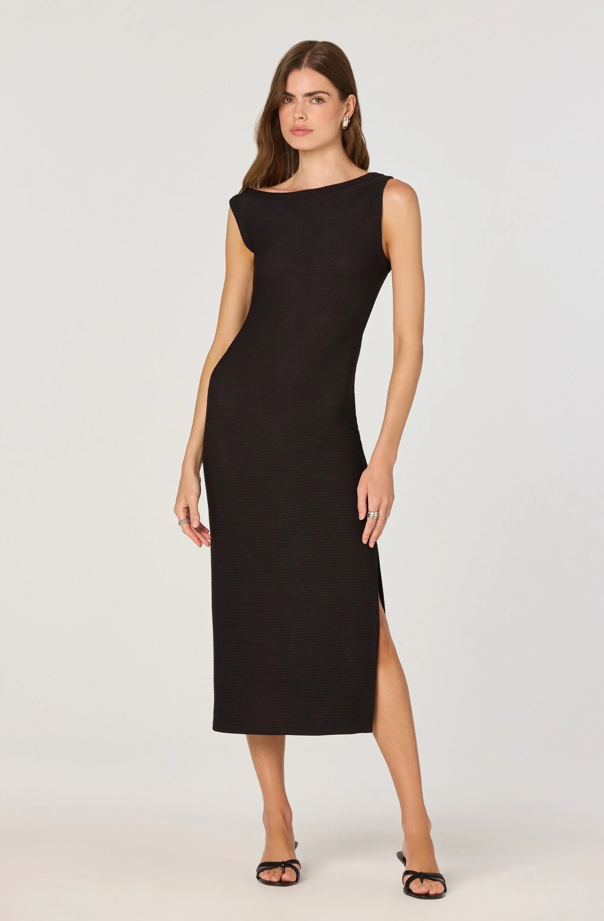 Lbruh Off Shoulder Ribbed Knit Midi Dress