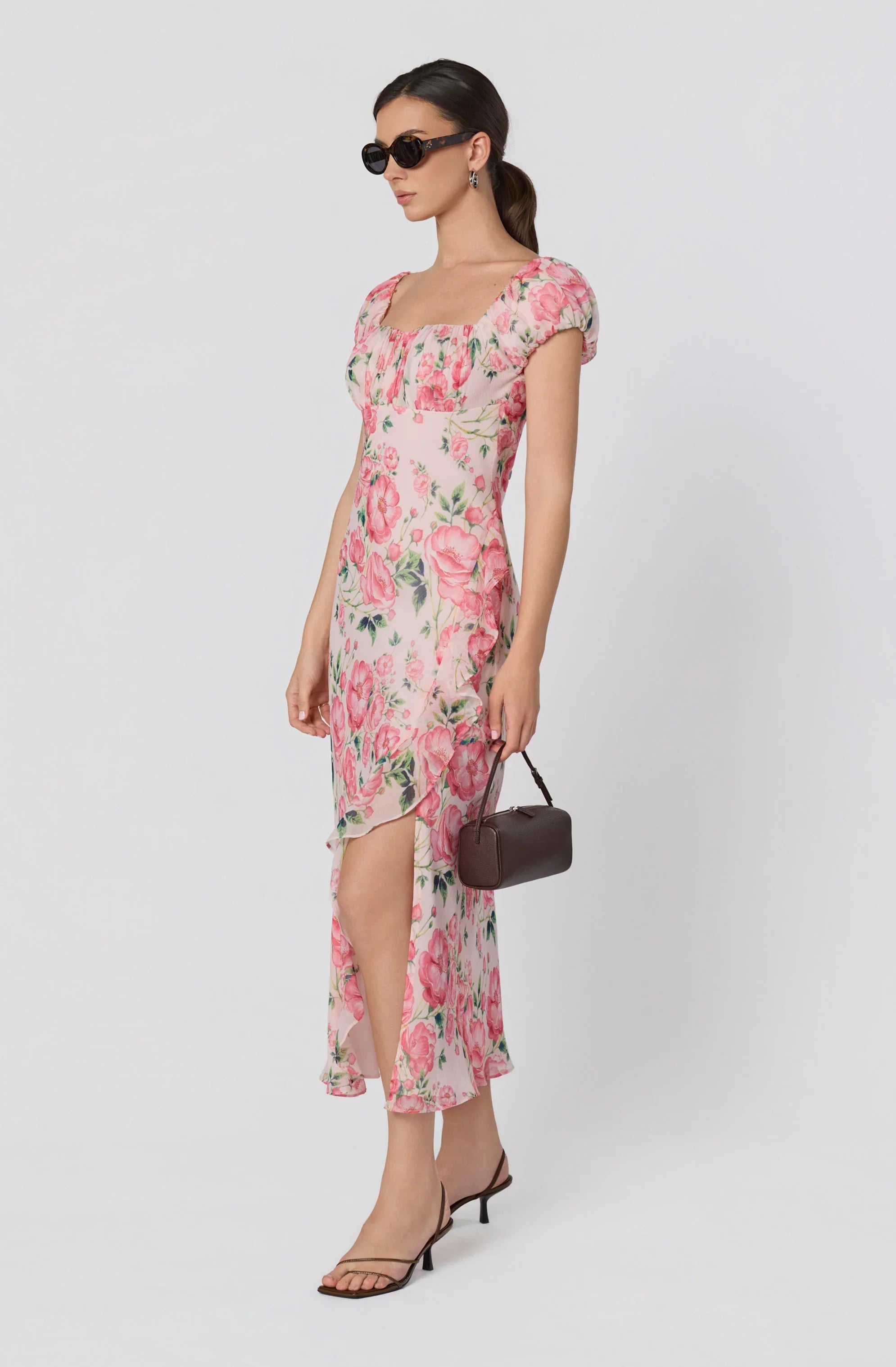 Inixyf Florence Floral Puff Sleeve Midi Dress