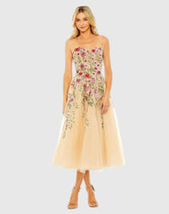 Slim Strap Sheer Bustier Embroidered Dress