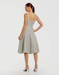Gray Multicolor Sleeveless Drop Waist Boucle Midi Dress