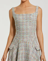 Gray Multicolor Sleeveless Drop Waist Boucle Midi Dress