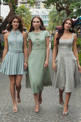 Gray Multicolor Sleeveless Drop Waist Boucle Midi Dress