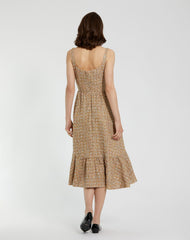Beige Boucle Sleeveless A-Line Midi Dress