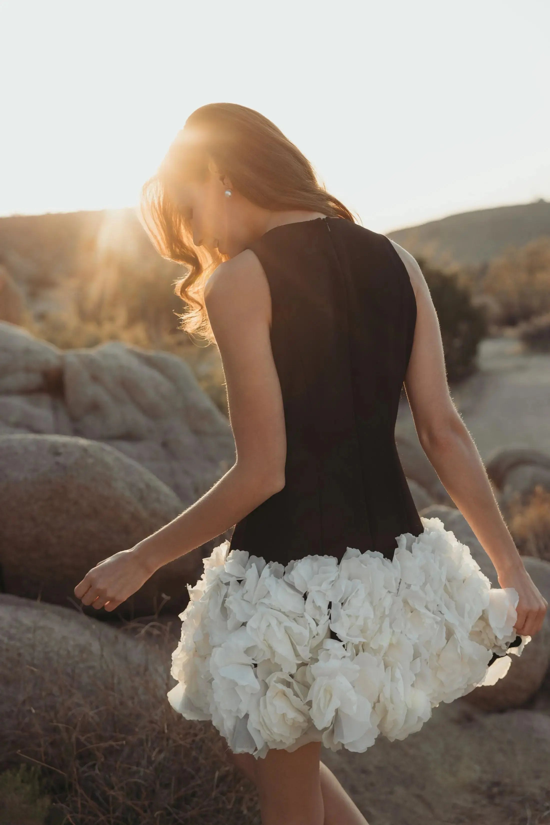Black Sleeveless Mini Dress with 3D Floral Skirt