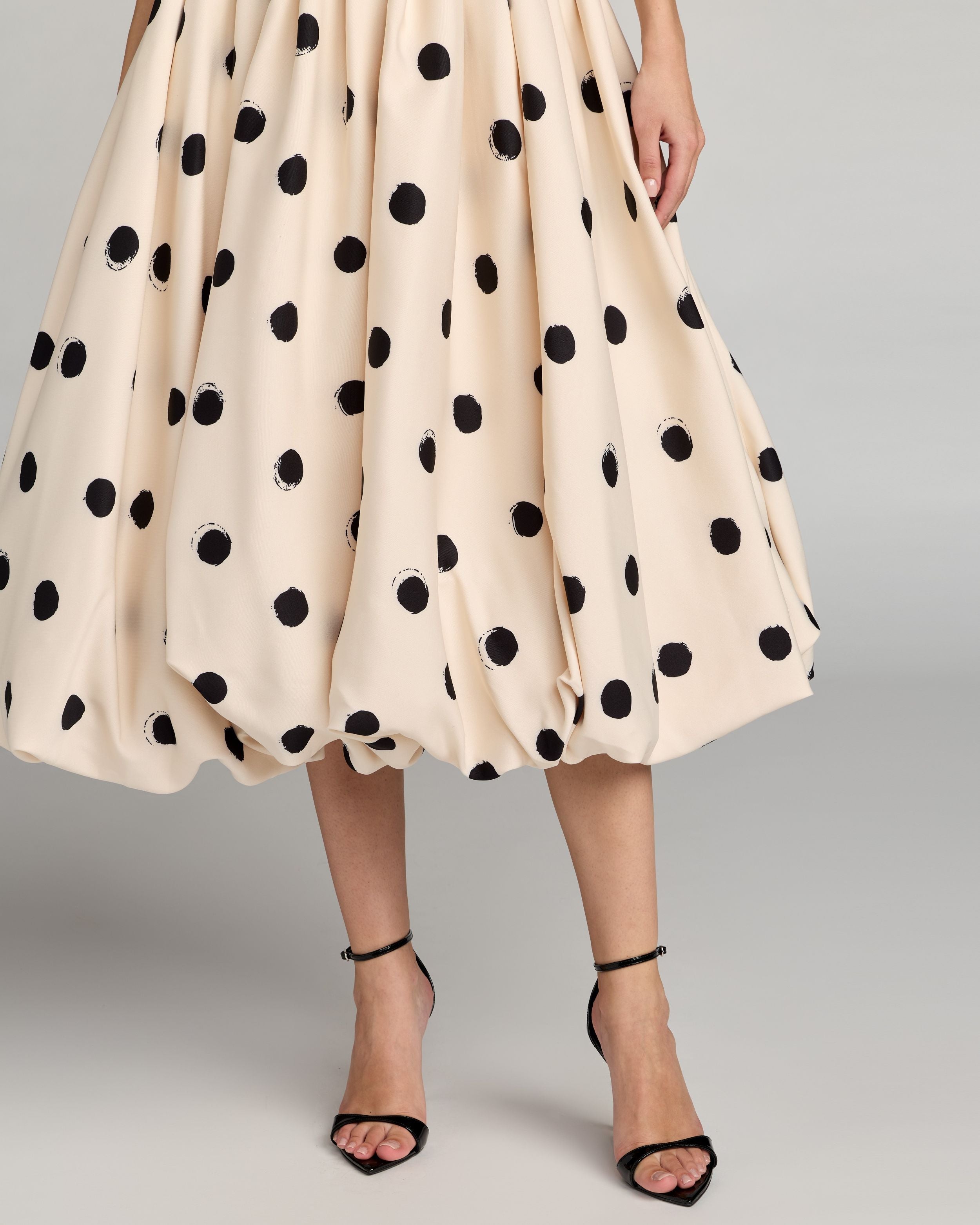 Ivory Strapless Polka Dot Bubble Hem Midi Dress