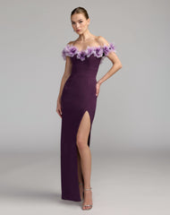 Off The Shoulder Column Gown With 3D Flowers