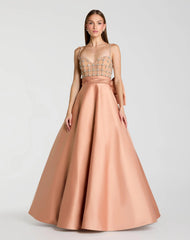 Peach Embellished Bodice Sweetheart Neck Satin Ball Gown