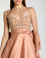 Peach Embellished Bodice Sweetheart Neck Satin Ball Gown