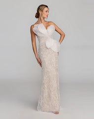 Strapless Embellished Column Gown With 3D Petals