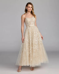 Ivory Strapless Embellished Lace A-Line Midi Dress