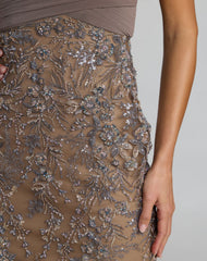 Beige Jersey Wrap Top Floral Sequin Gown