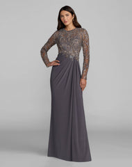 Charcoal Embroidered Long Sleeve Jersey Gown
