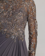 Charcoal Embroidered Long Sleeve Jersey Gown