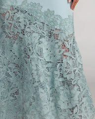 Blue Embroidered Hem Sleeveless Midi Dress with Bow