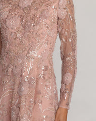 Pink Embellished Long Sleeve Evening Gown