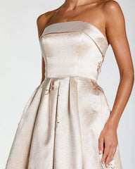 Ivory Strapless Brocade A Line Midi Dress