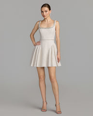 White Embellished Boucle Mini Dress