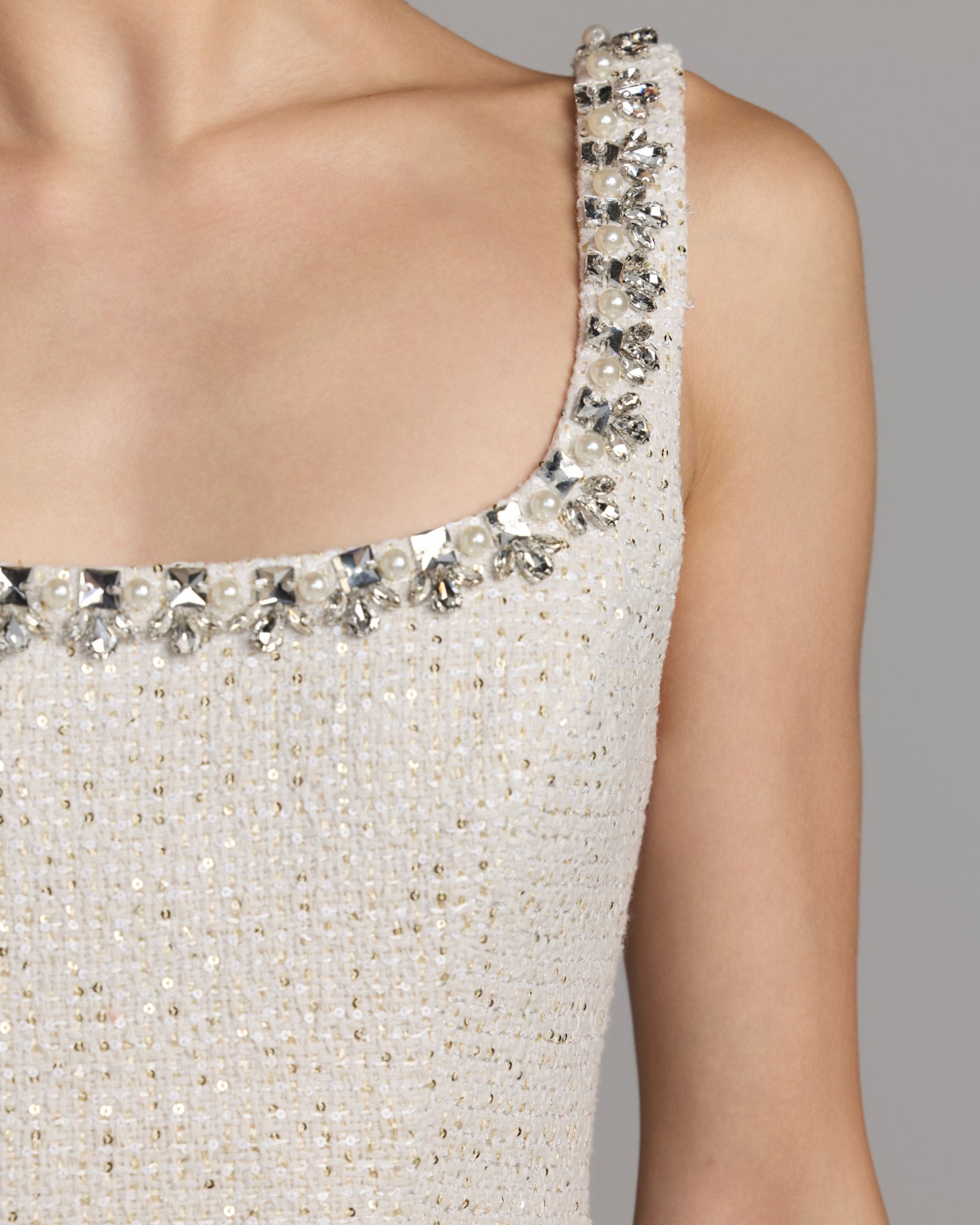 White Embellished Boucle Mini Dress