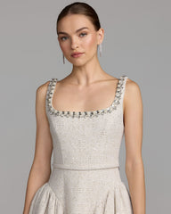 White Embellished Boucle Mini Dress