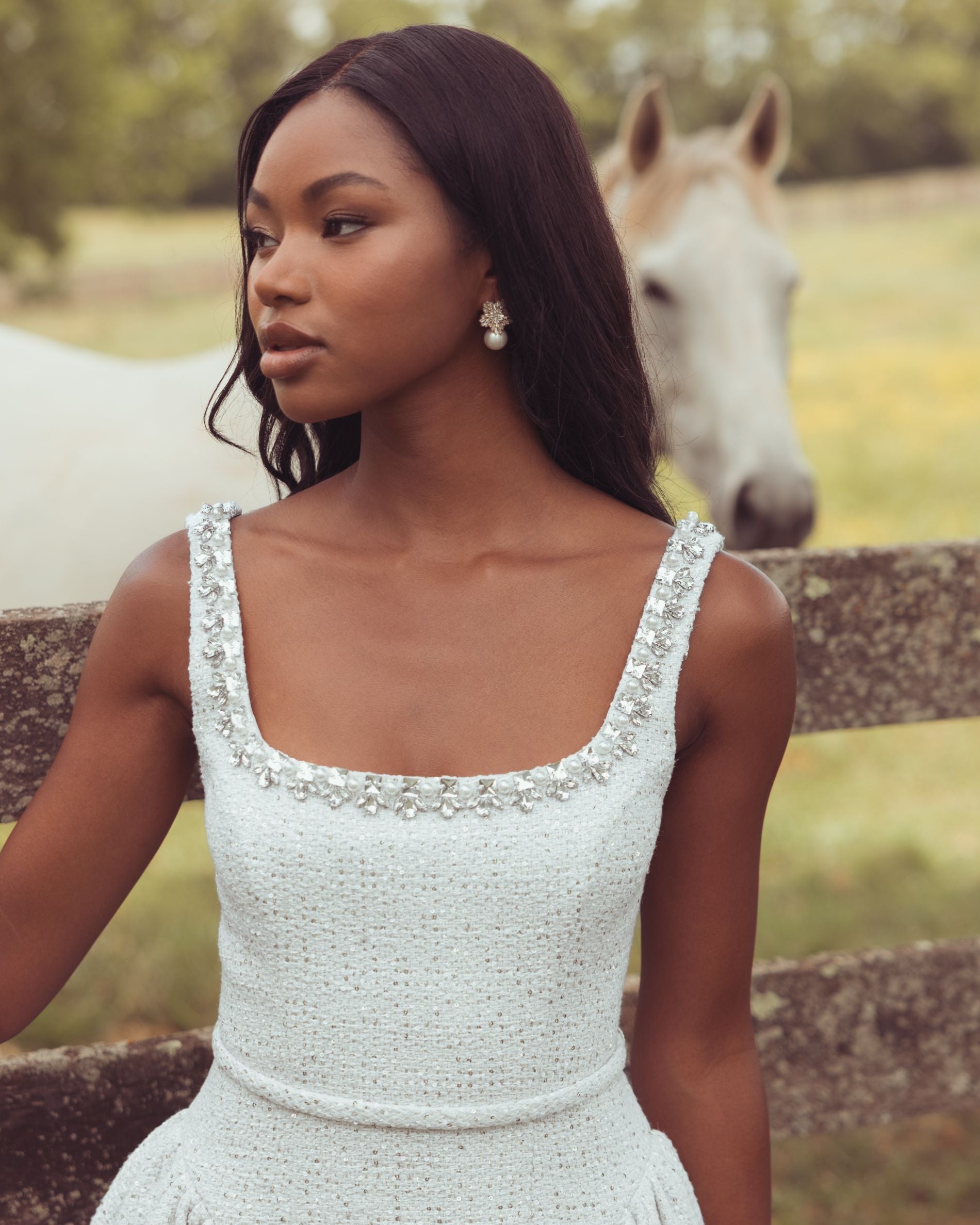 White Embellished Boucle Mini Dress