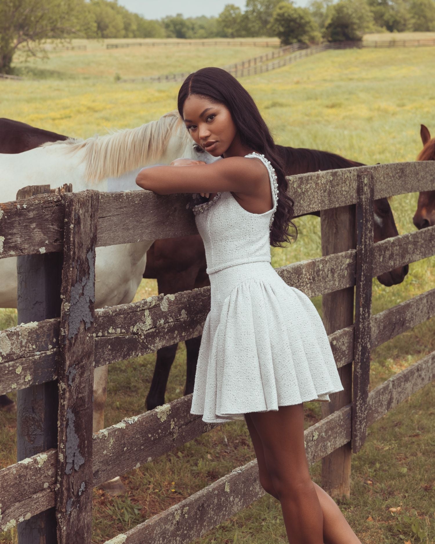 White Embellished Boucle Mini Dress
