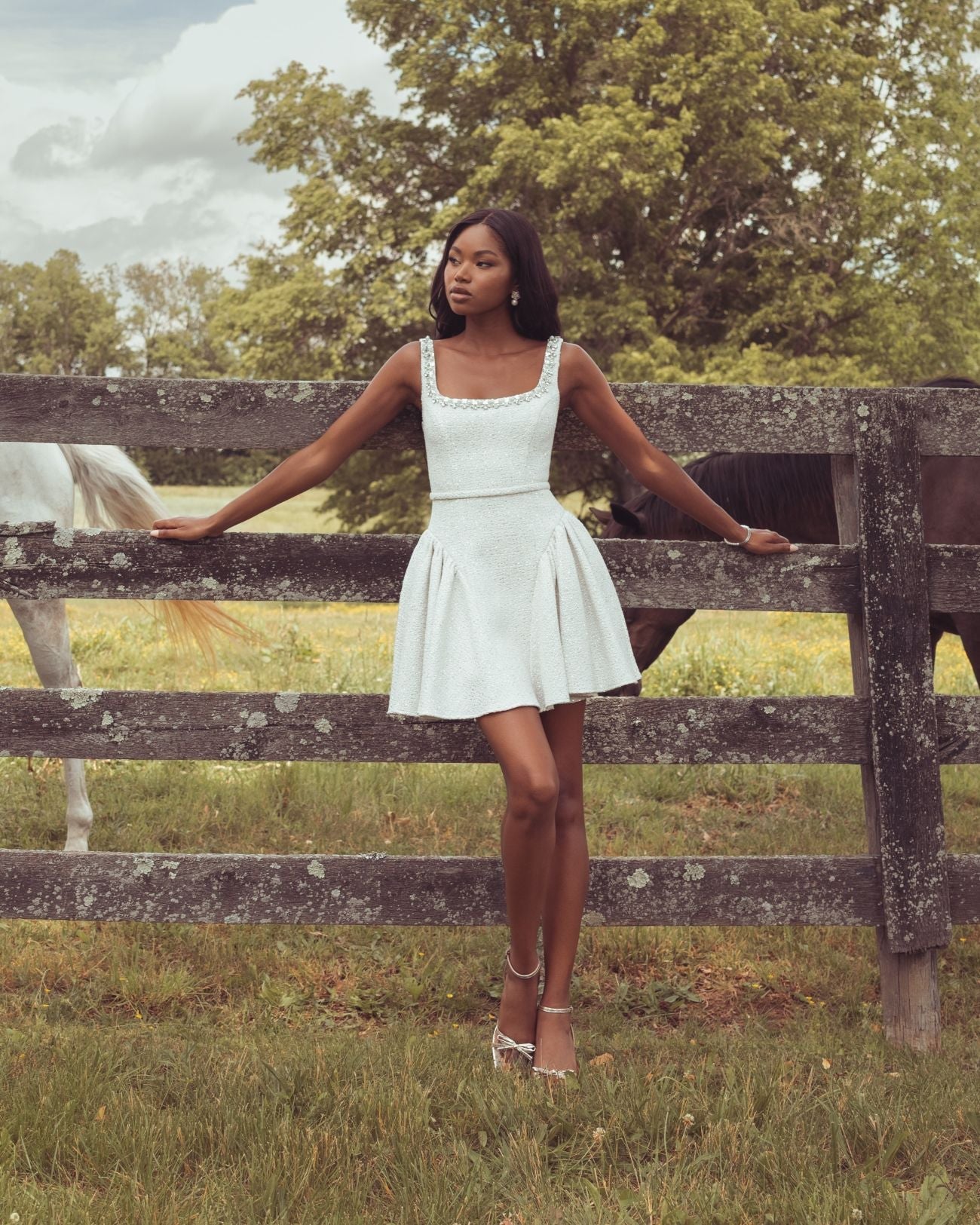 White Embellished Boucle Mini Dress