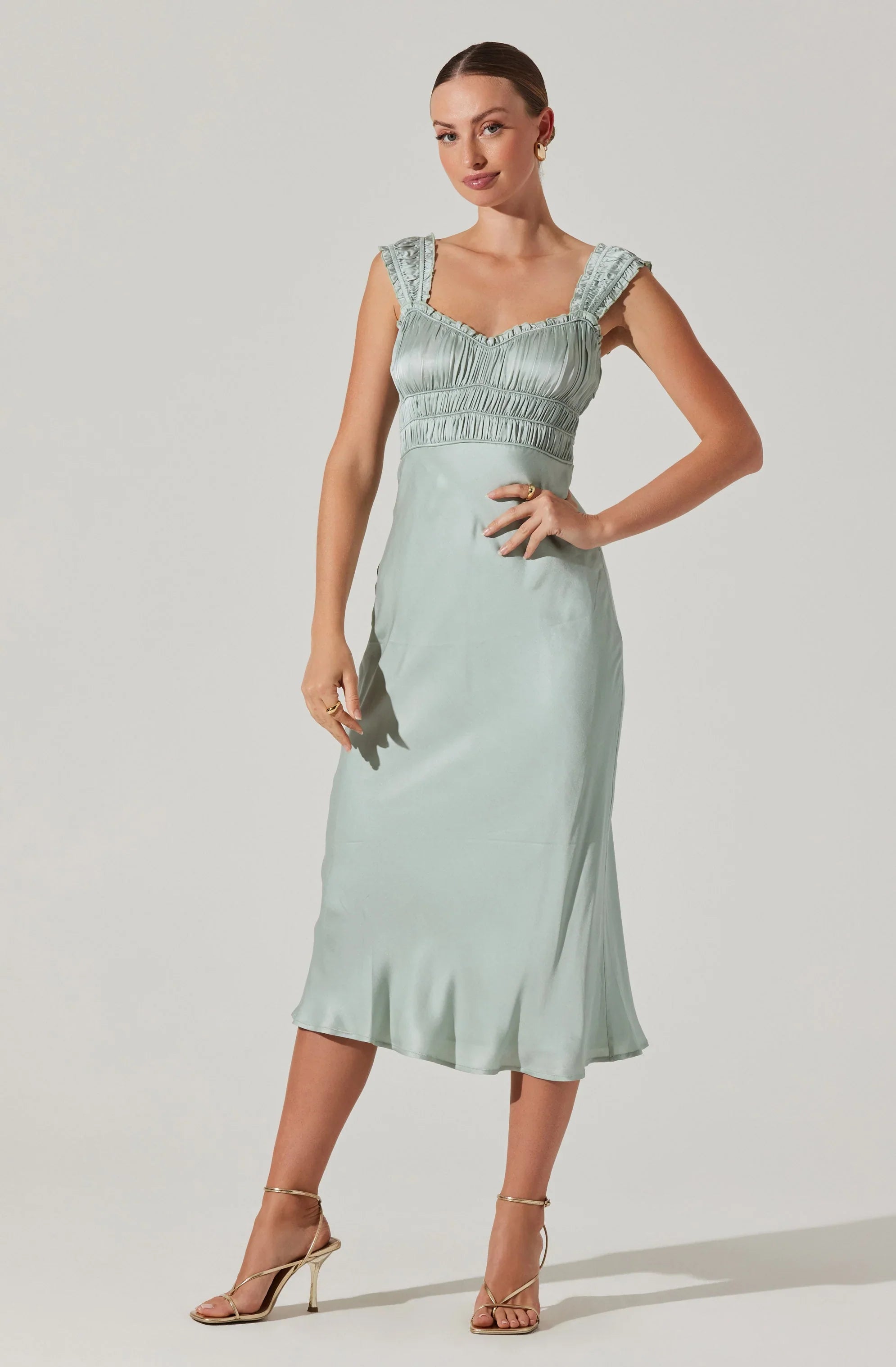 Lbruh Enola Satin Smocked Midi Dress