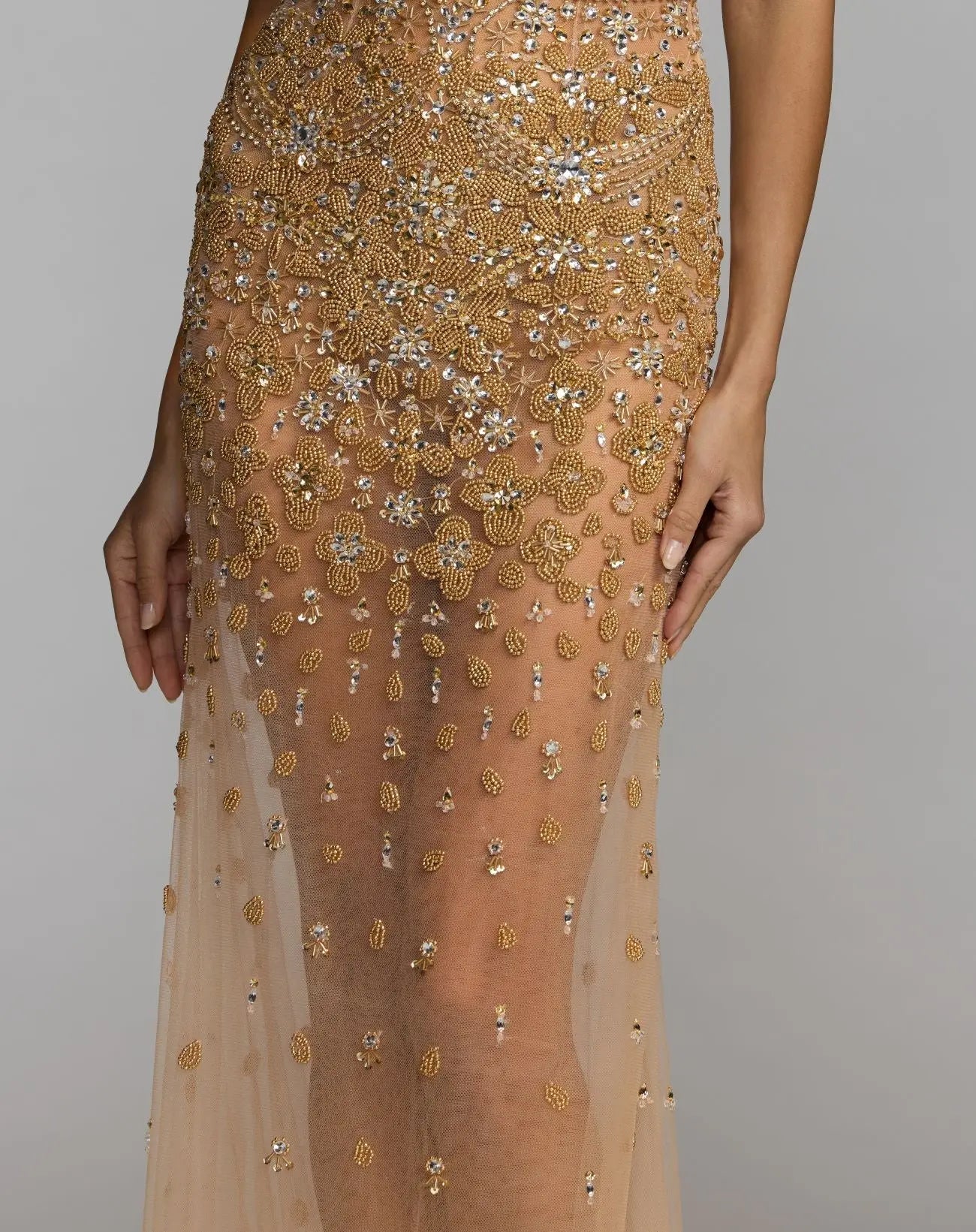 Gold Hand Embellished Open Back Halter Gown