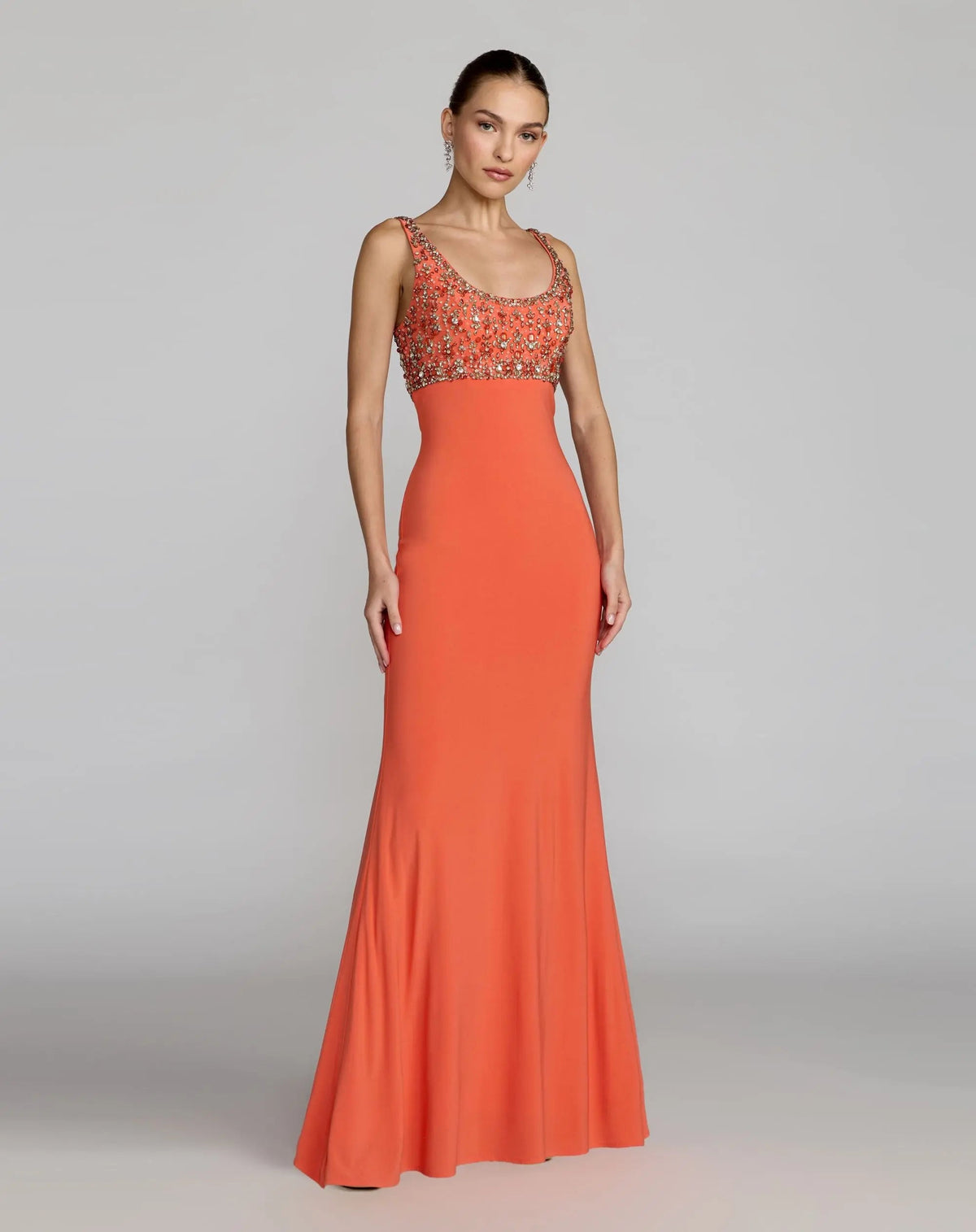 Sleeveless Scoop Neck Embellished Jersey Gown